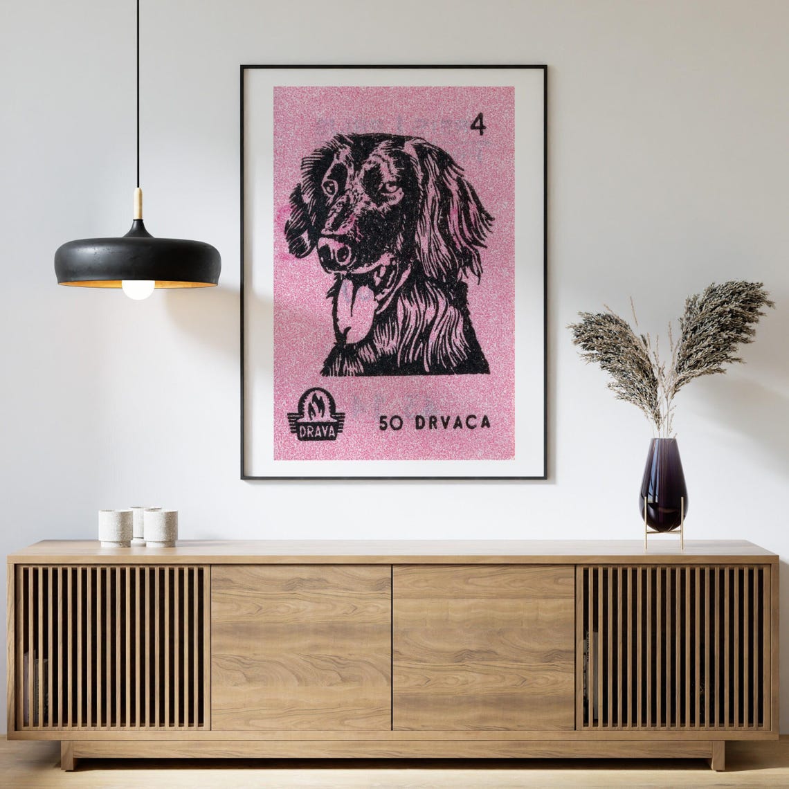 Black Spaniel Dog Pink Drava Matchbox Label Yugoslav Vintage Poster - Image 4