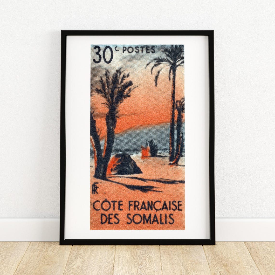 Cote Francaise Des Somalis Desert Sunset Postage Stamp Art Poster