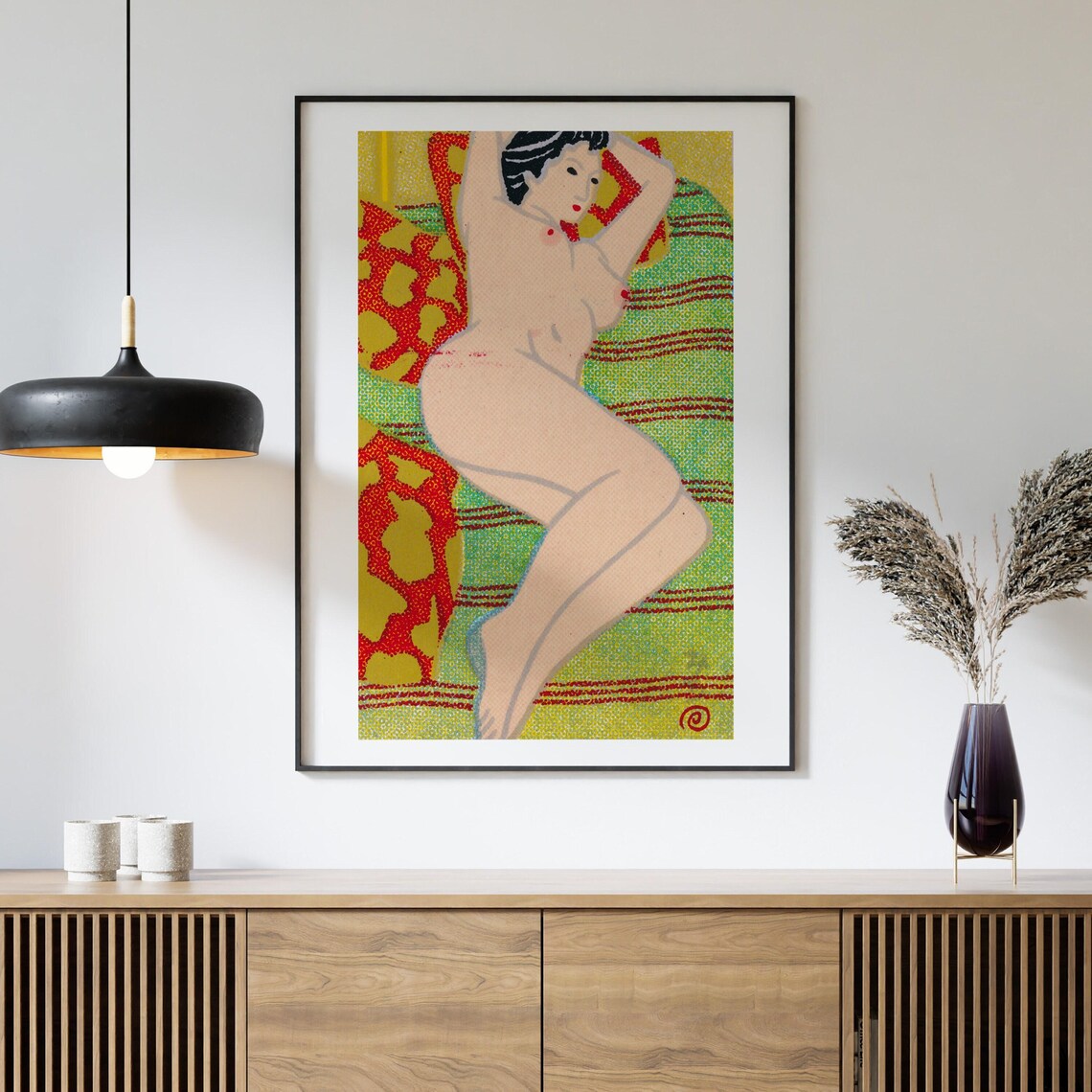 Reclining Nude Woman Colorful Retro Figurative Matchbox Art Poster - Image 4