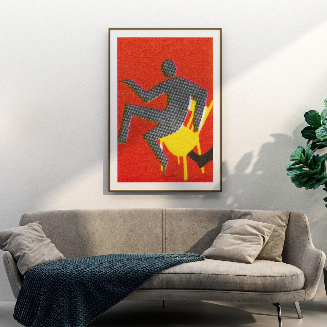 Tripping Figure Yellow Chair Abstract Vintage Matchbox Style Poster - Image 3