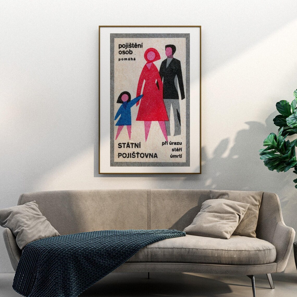 Czech State Insurance Family Vintage Retro Advertising Poster - Image 3