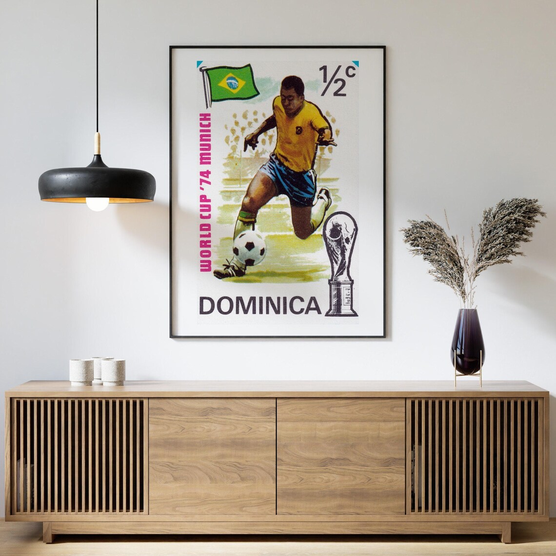 Dominica World Cup 74 Munich Brazil Player Vintage Stamp Art Poster - Image 4