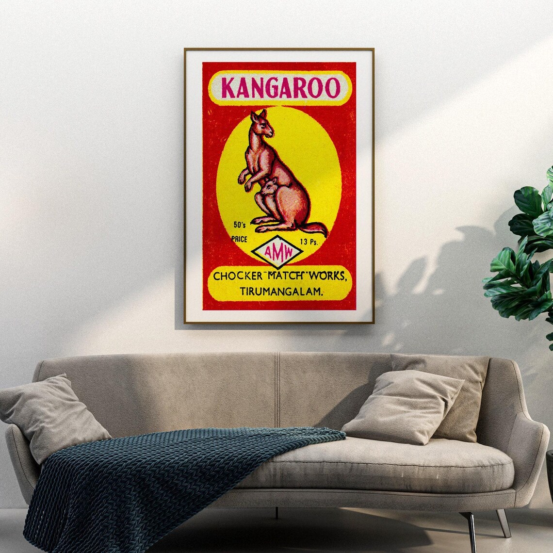 Kangaroo Mother and Joey Golden Disc Vintage India Match Poster - Image 3