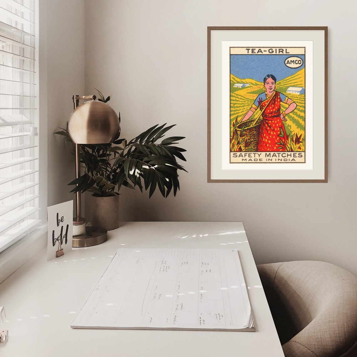 Amco Tea Girl Indian Safety Matches Vintage Tea Plantation Poster - Image 2