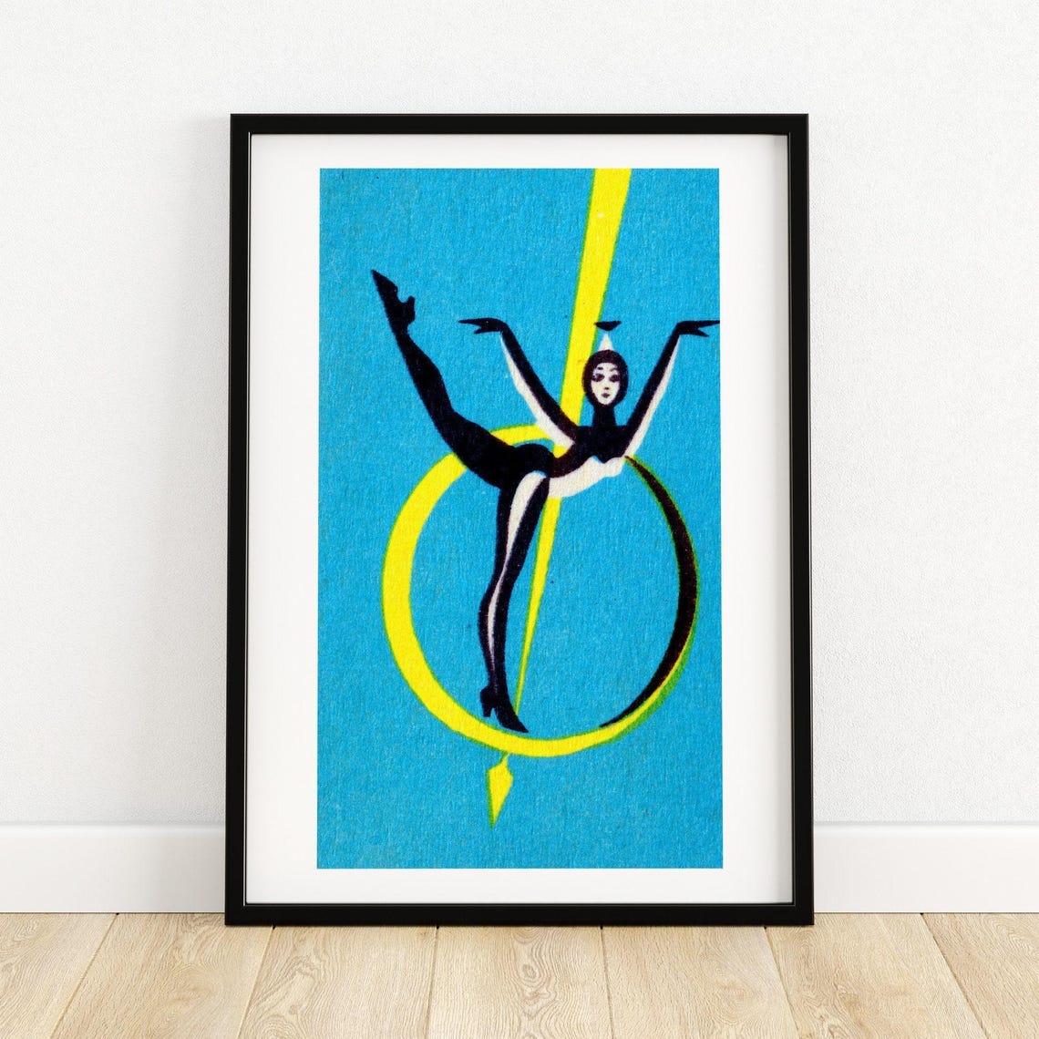 Retro Silhouette Dancer Leaping Through Hoop Mid Century Art Poster