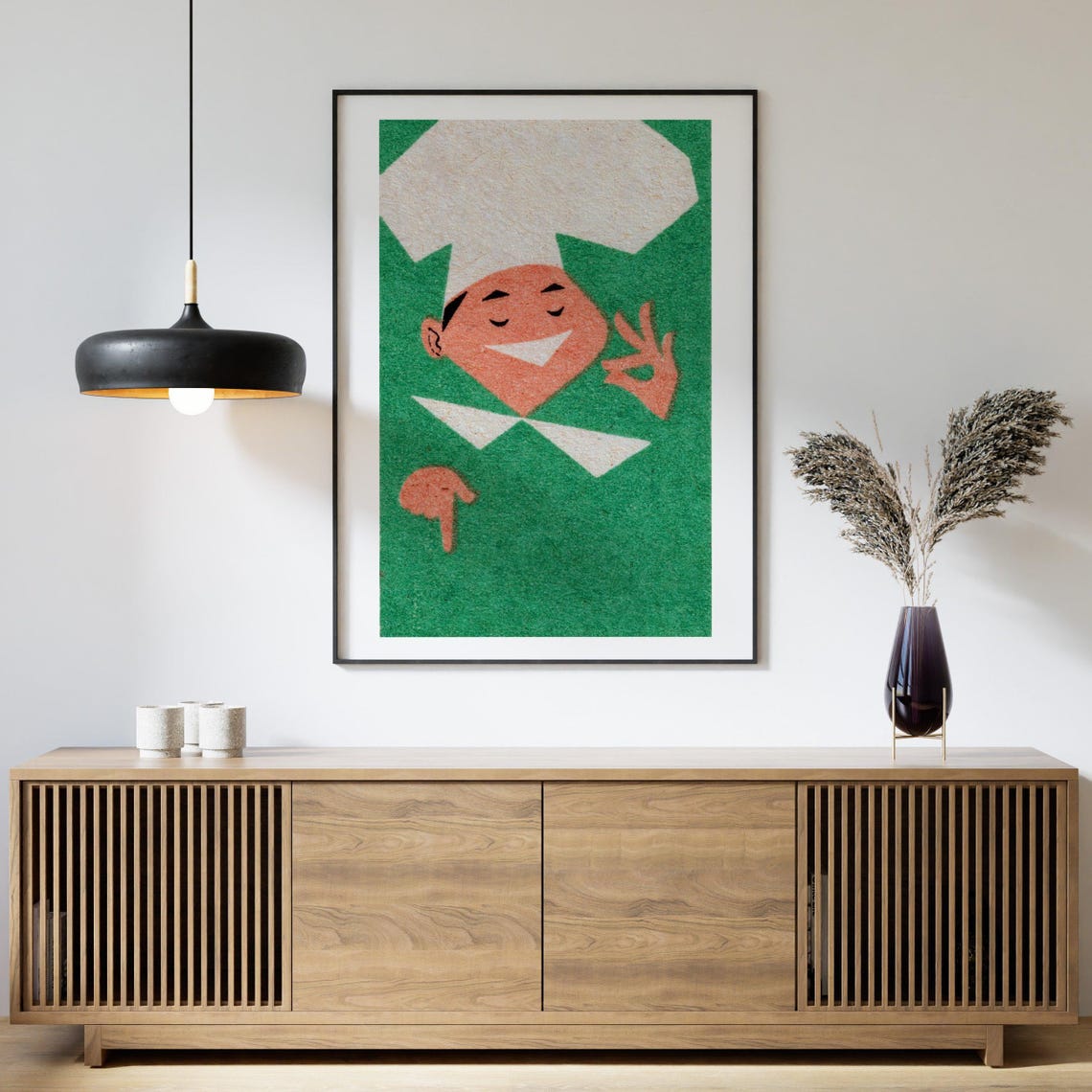 Happy Chef Matchbox Label Smiling Cook Green Background Art Poster - Image 4