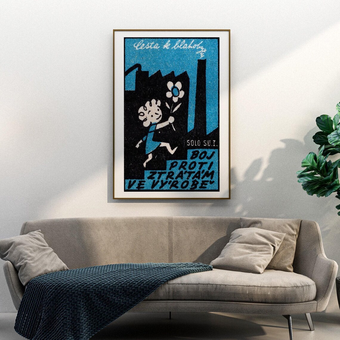 Girl With Flower Matchbox Vintage Czech Art Print - Image 3