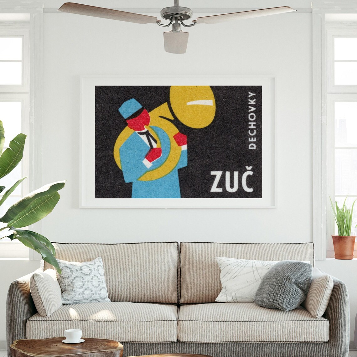 ZUC Czech Brass Band Tuba Player Vintage Music Label Art Print - Image 3