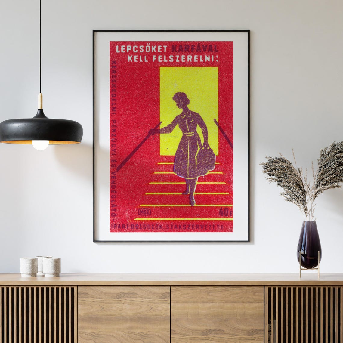 Stairs Must Have Rails Hungarian Red Matchbox Label Art Poster - Image 4