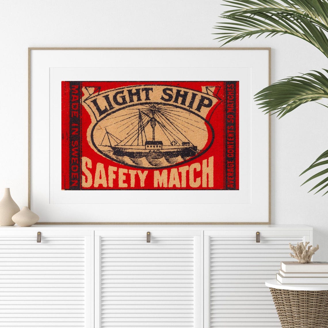 Light Ship Safety Match Swedish Red Vintage Matchbox Label Art Poster - Image 2
