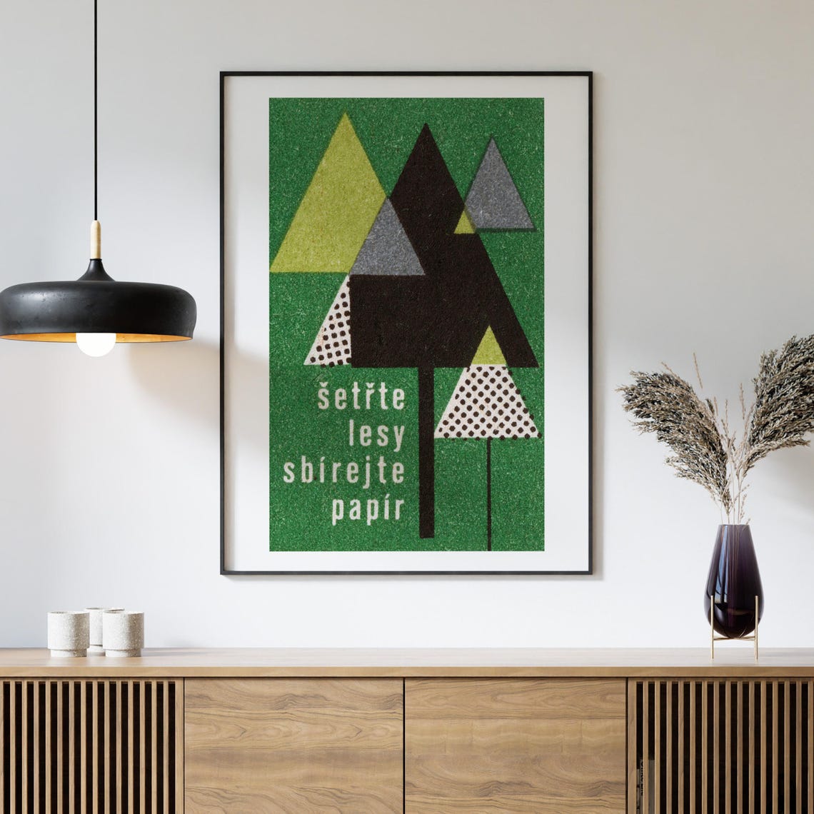 Save Forests Collect Paper Geometric Trees Czech Matchbox Poster - Image 4