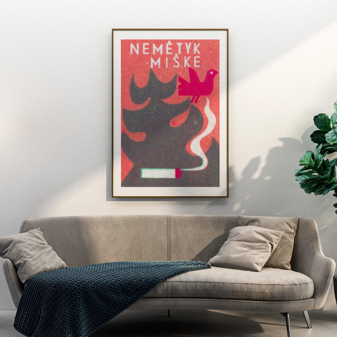 Do Not Drop Cigarettes Forest Fire Prevention Bird Vintage Poster - Image 3