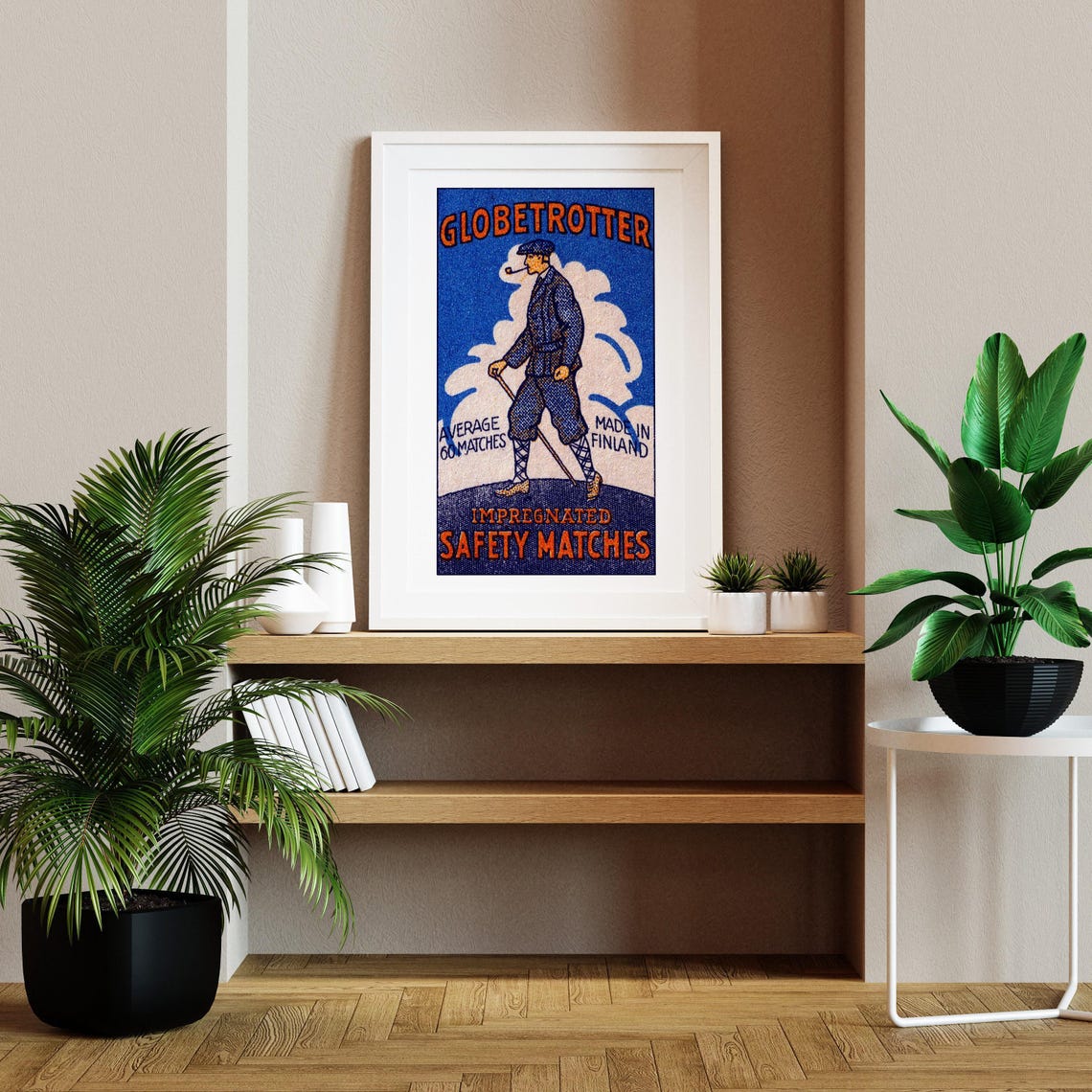 Globetrotter Hiker Pipe Finland Vintage Matchbox Art Poster Travel - Image 2