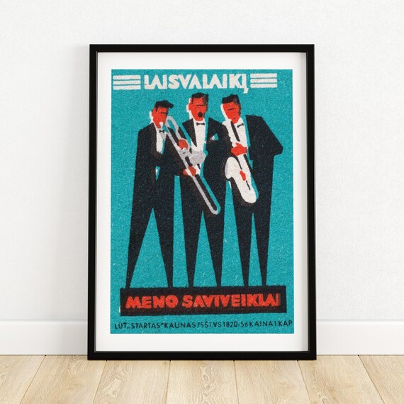 Lithuanian Laisvalaikis Jazz Trio Vintage Matchbox Art Poster