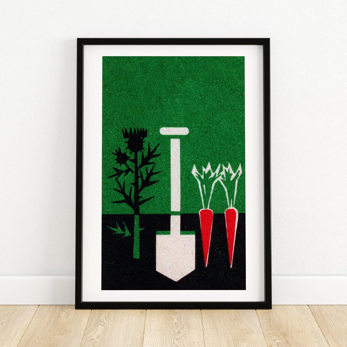 Garden Spade Carrots Thistle Green Vintage Matchbox Art Poster