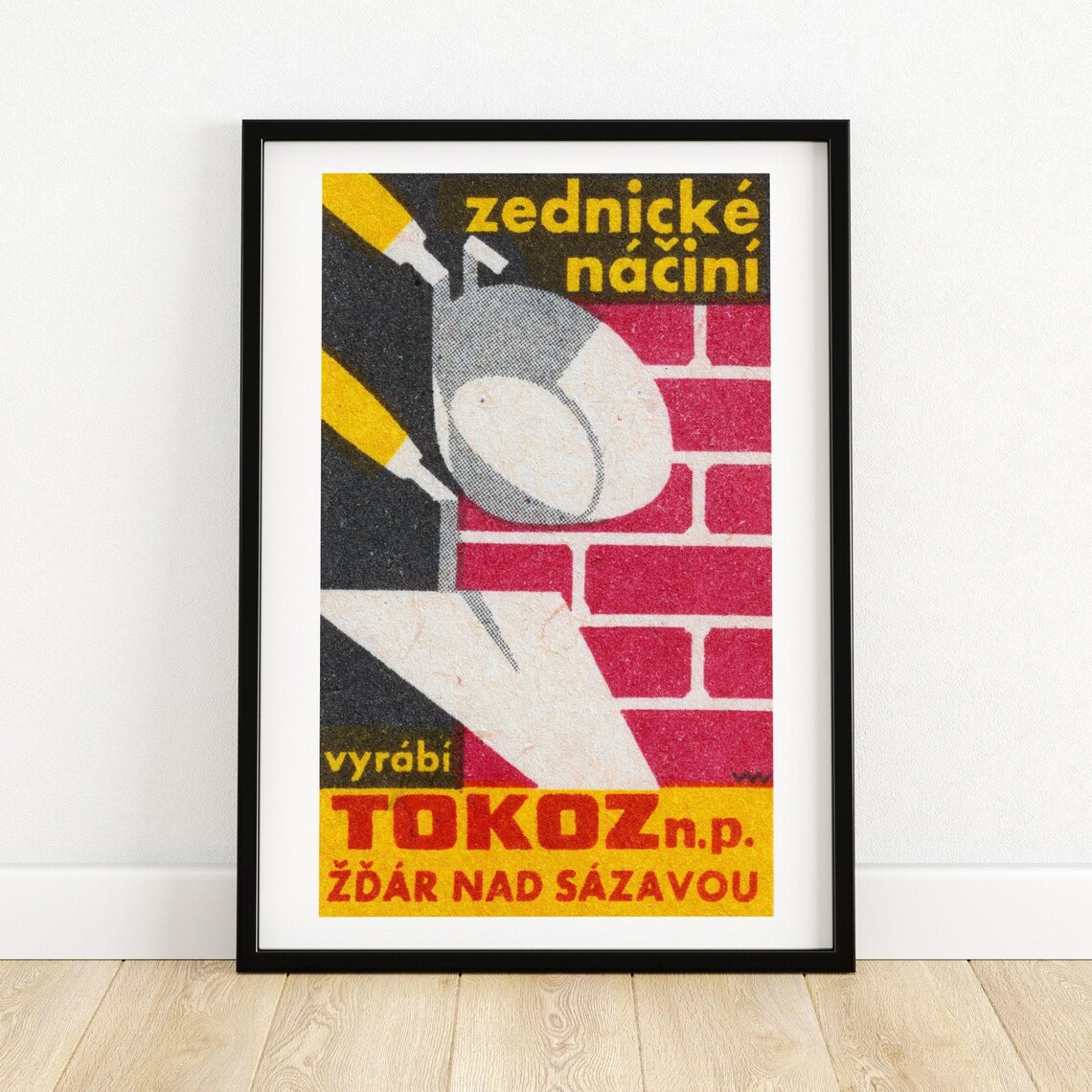 Bricklaying Construction Matchbox Vintage Czech Poster