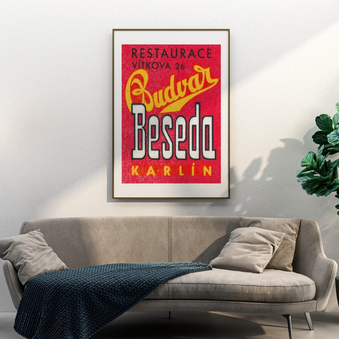Budvar Beseda Karlin Restaurant Vintage Czech Matchbox Label Poster - Image 3