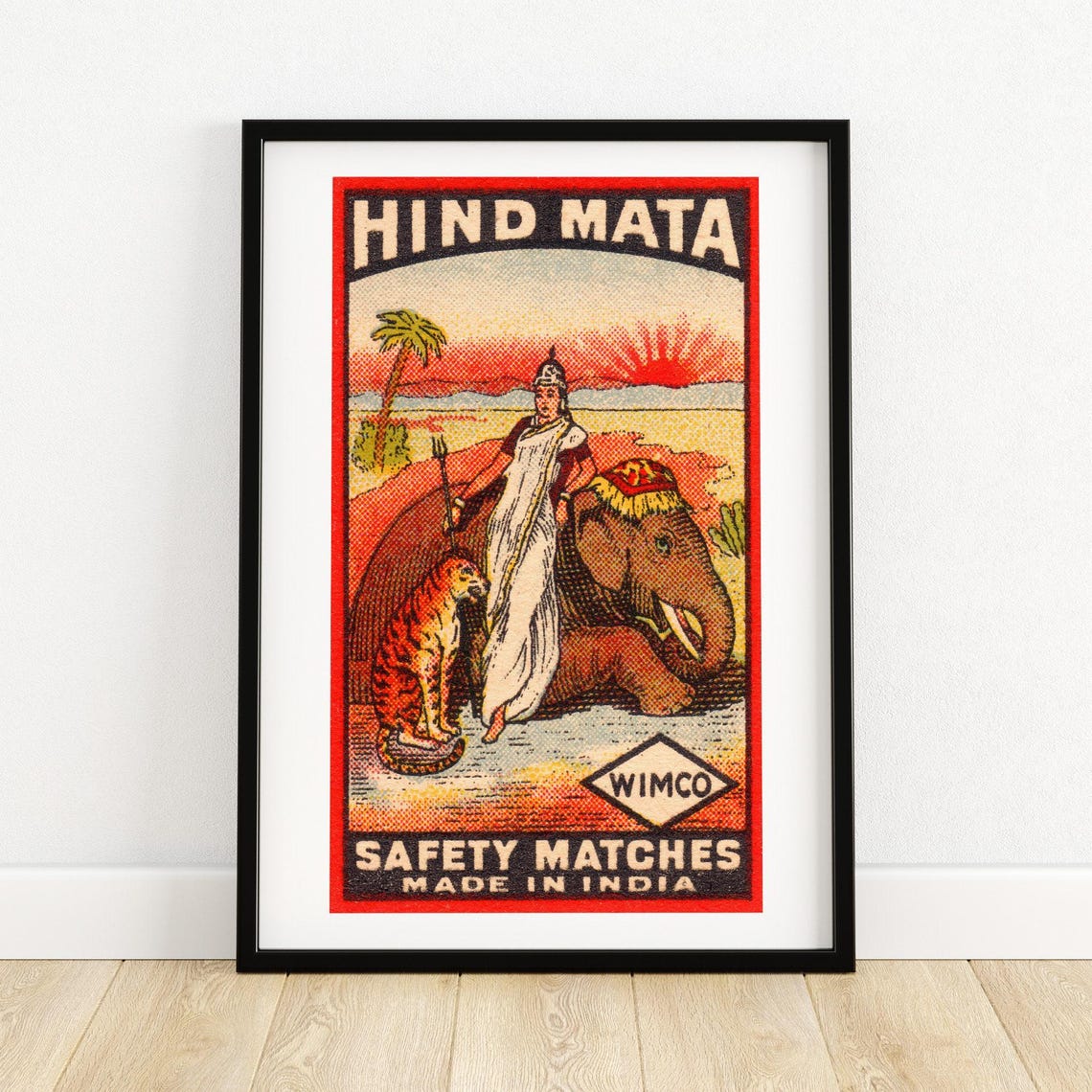 Hind Mata Indian Woman Elephant Tiger Wimco Safety Matches Poster
