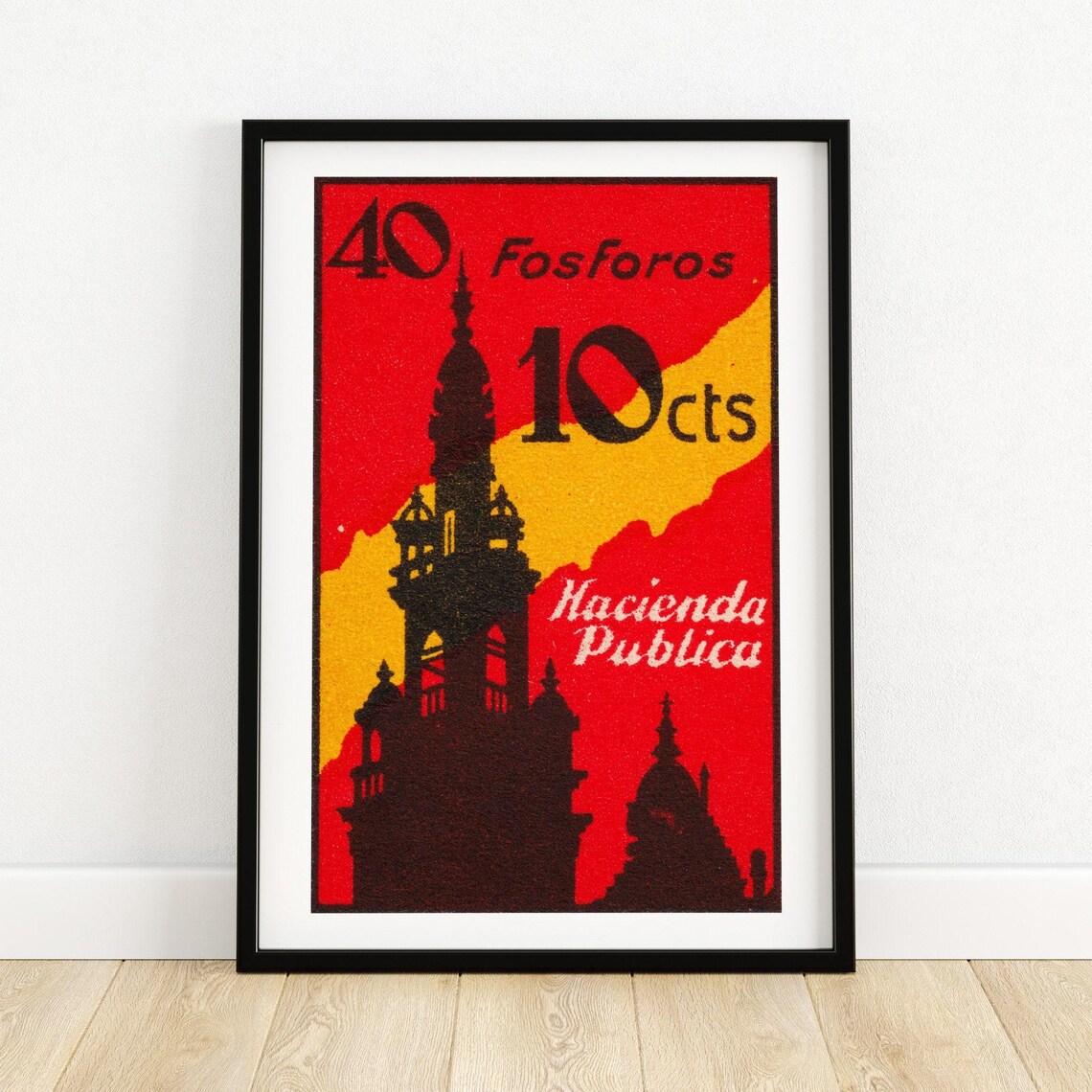 Hacienda Publica 40 Fosforos Vintage Spanish Matchbox Label Art Poster