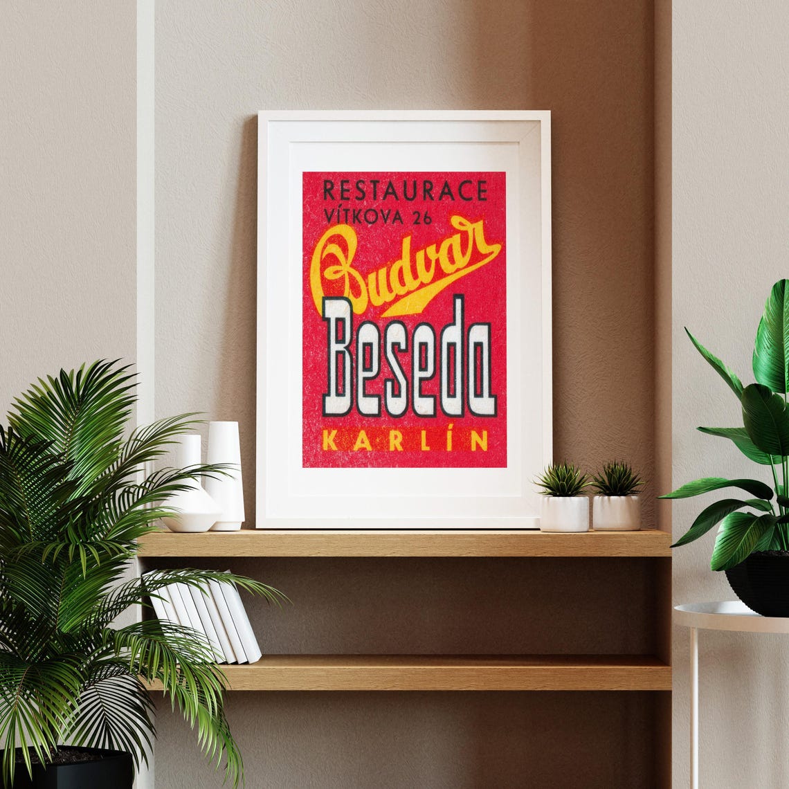 Budvar Beseda Karlin Restaurant Vintage Czech Matchbox Label Poster - Image 2