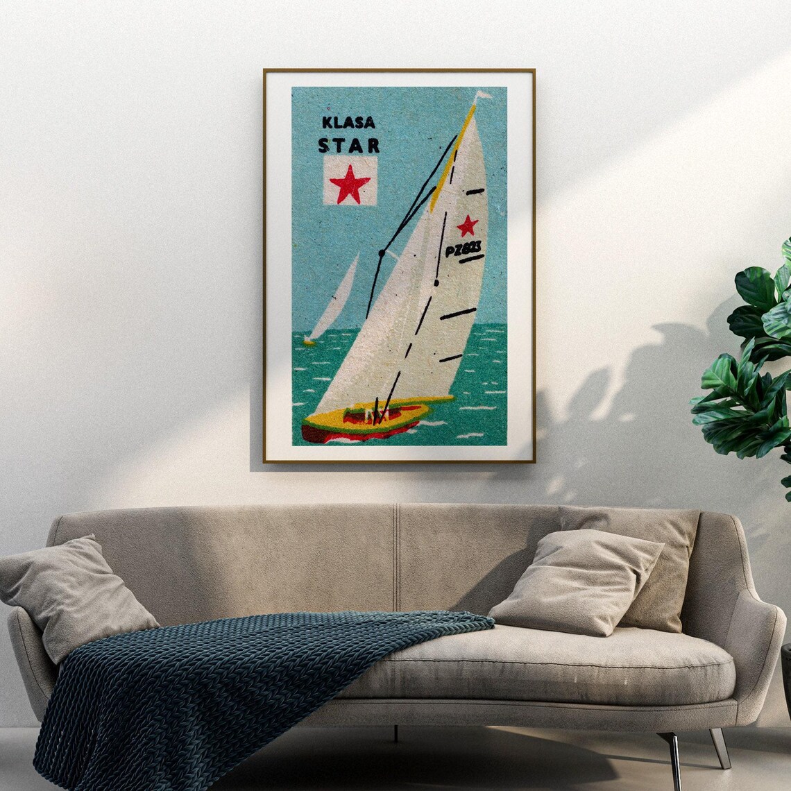 Red Star Sailboat Vintage Czech Art Poster Print - Image 3