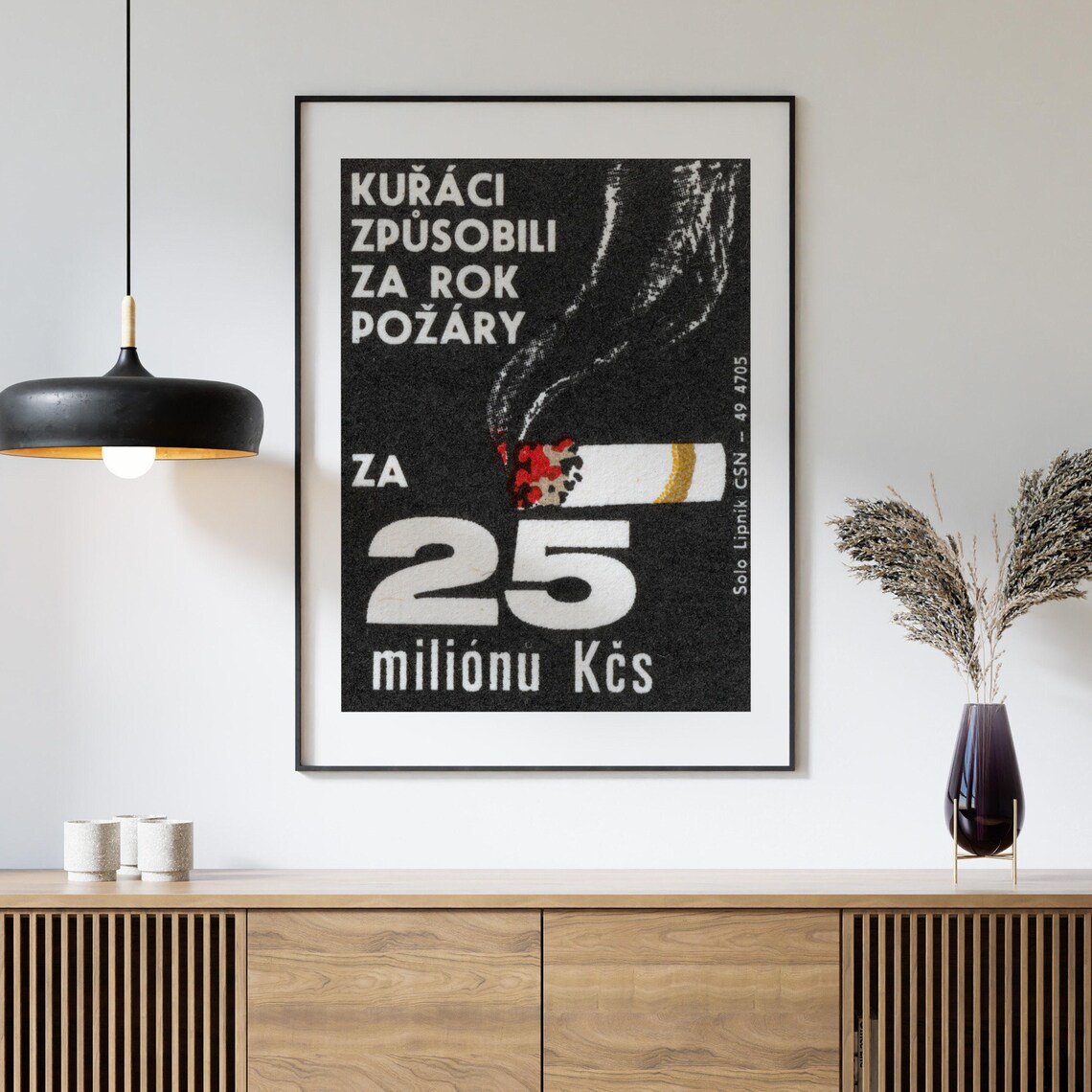 Smokers Caused Fires 25 Million Czech Fire Safety Vintage Print - Image 4