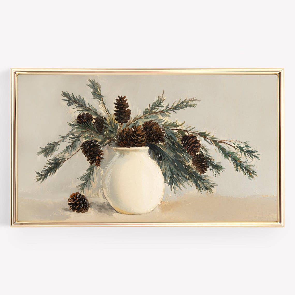 Winter Pine Branches Pinecone Still Life Rustic Botanical Poster - Image 2