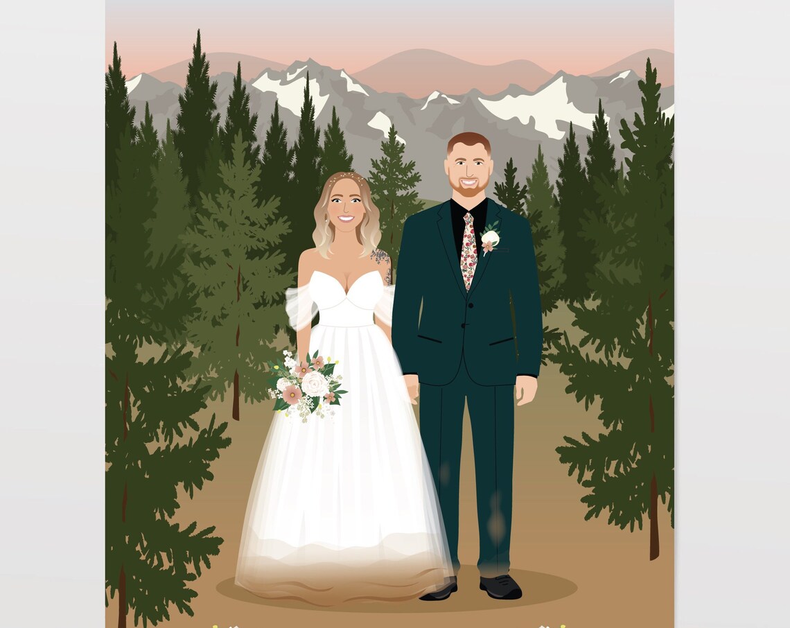Custom Wedding Portrait, 1st Anniversary Gift