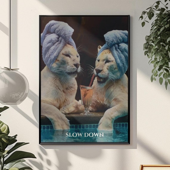Slow Down Wall Art Moody Panther Decor Whimsical Artwork For Modern Home Prints Art File Ironic Artwork