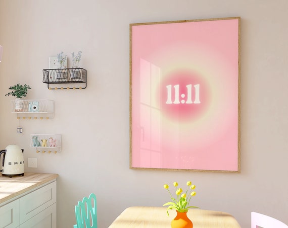 1111 Angel Number Print Blush Pink Aura Lucky Number Manifestation Energy Spiritual Art Pink Gradient Print Zen Wall Art