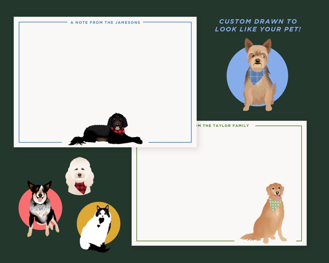 Custom Self Portrait Stationery Family And Pet Notecards With Envelopes Personalized Gift For Teachers Nurses Bridesmaids Groomsmen - Image 4