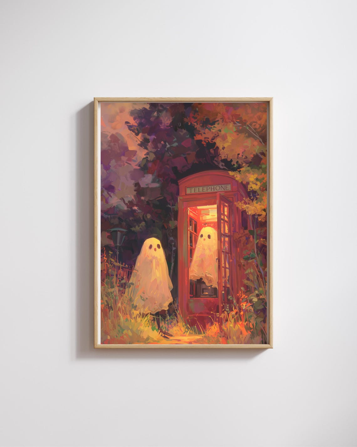 Ghosts In Telephone Booth Wall Artcozy Spooky Posterhalloween Home Decor Giftfunny Fall