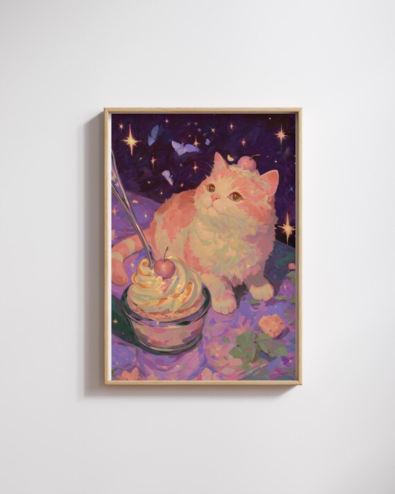 Whimsical Cat Cocktail Art Print Cute Lovers Giftbar Wall Decorcat Kitchen Posterdigital