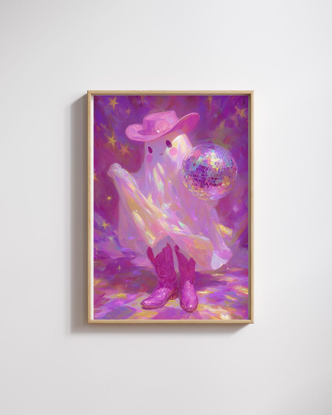 Cowboy Ghost Pink Hat Disco Ball Halloween Cute Spooky Wall Print