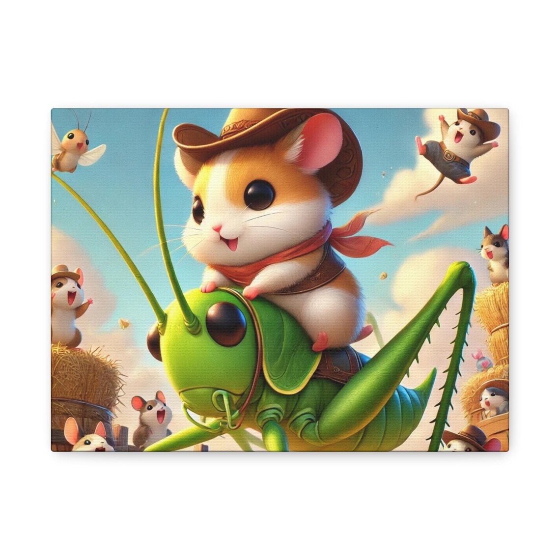 Cowboy Hamster Riding a Giant Grasshopper Western Rodeo Kids Poster