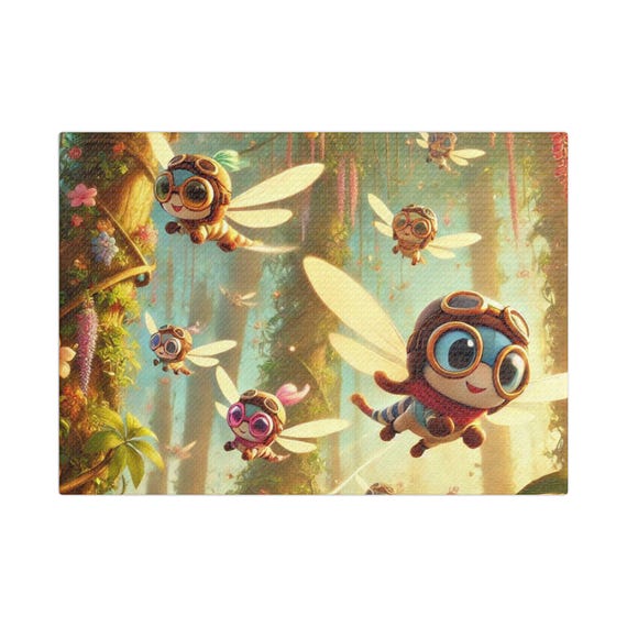 Print Kids Wall Art Dragonfly Flight School Nursery Decor Childrens Room Playroom Decoration Bedroom Artwork Satin