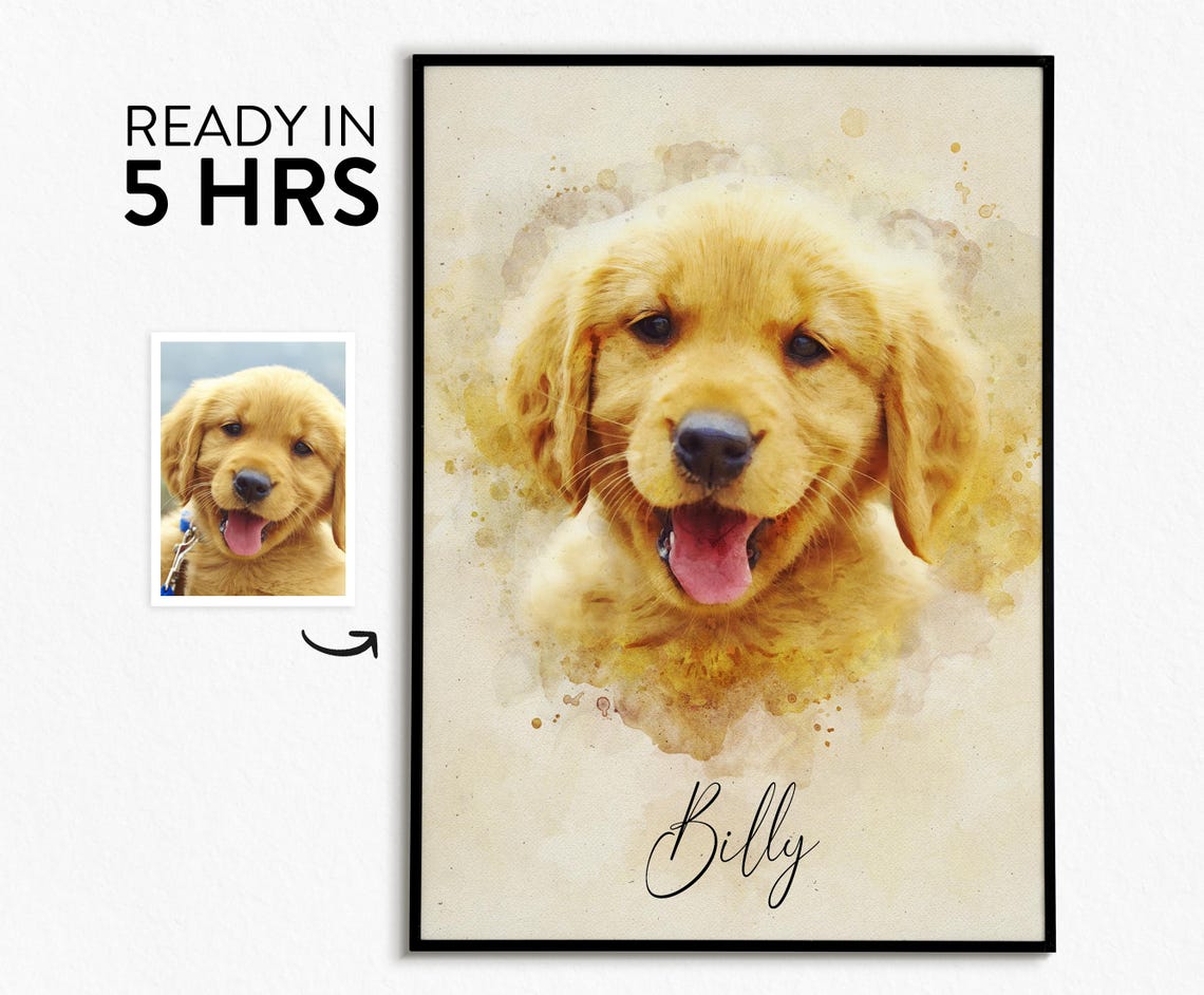 Personalized Watercolor Dog Portrait From Photo Dog Portrait Loss Of Dog Cat Pet Gift Memorial Painting From Photo Pet Portrait Custom