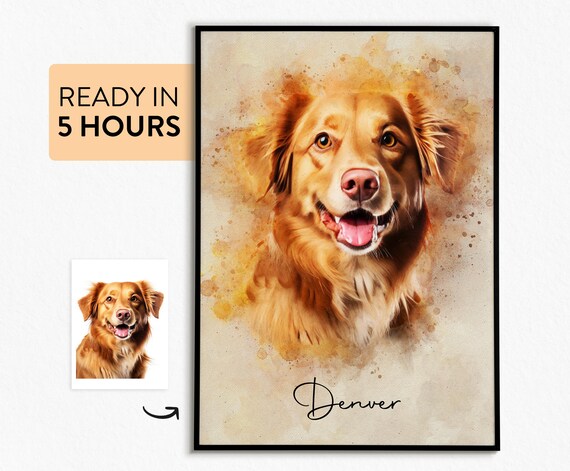 Personalized Watercolor Pet Memorial Portraits, Art Print