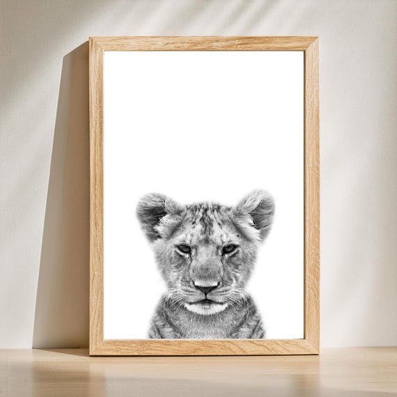 Baby Lion Poster, Modern Jungle Animal Portrait