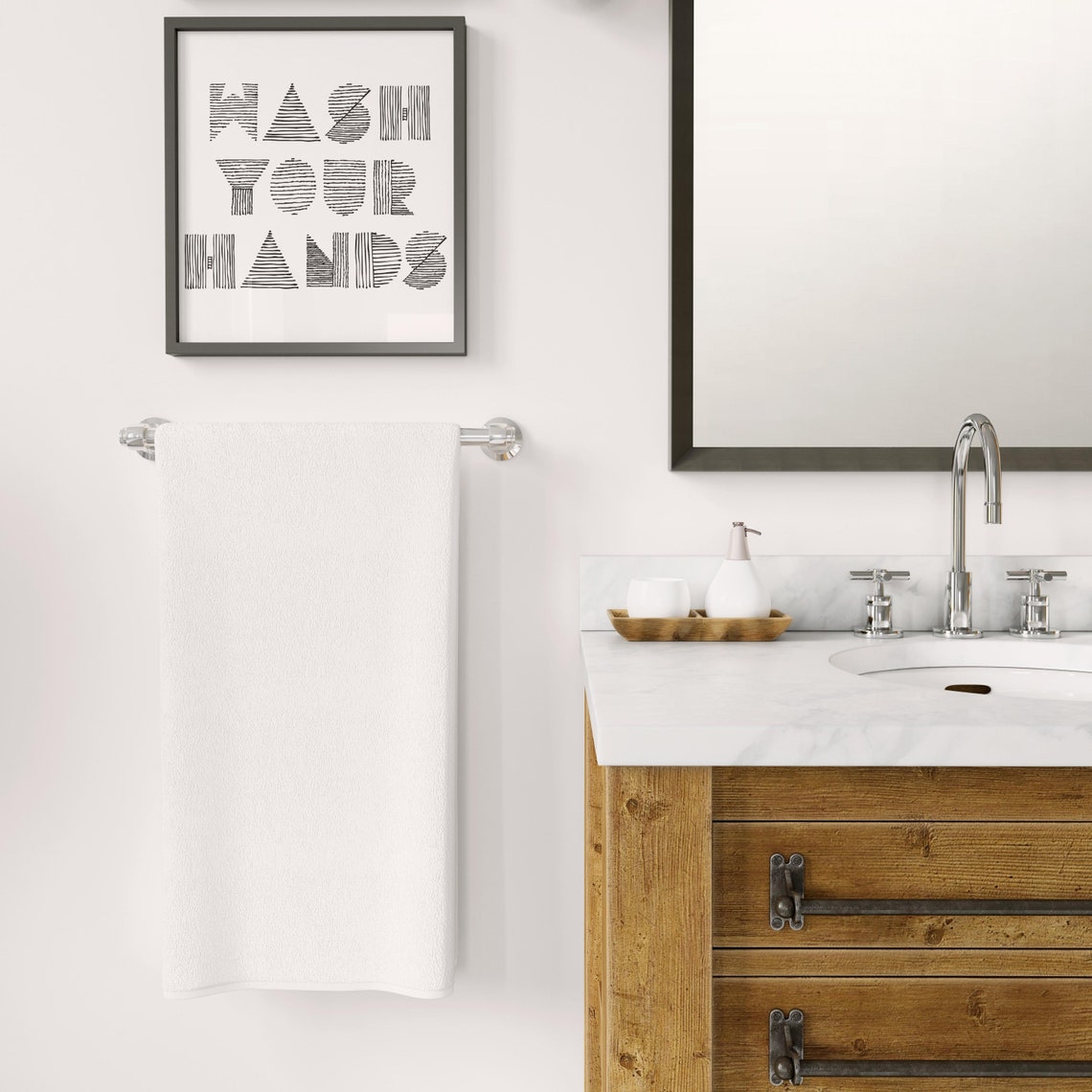Wash Your Hands Hand Lettered Black and White Typography Poster - Image 2