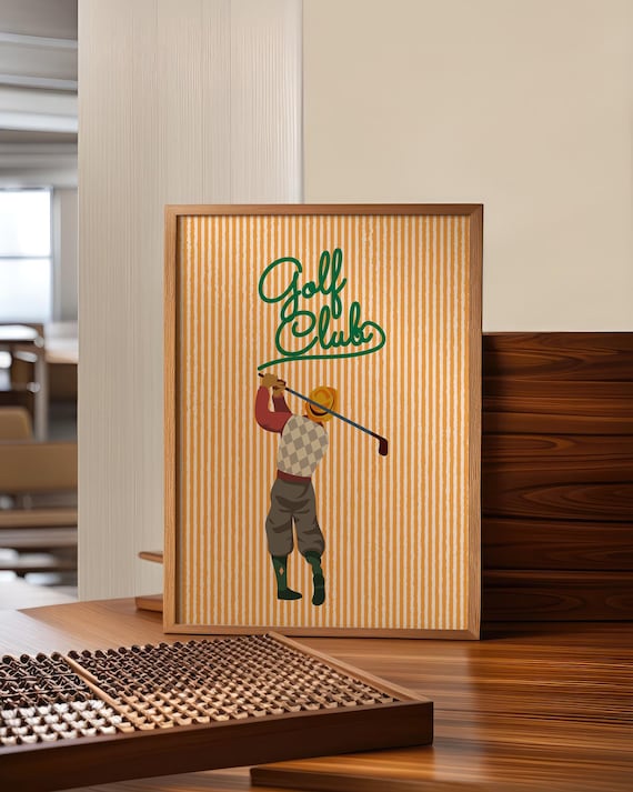 Golf Club Script Vintage Golfer Orange Striped Retro Sports Poster