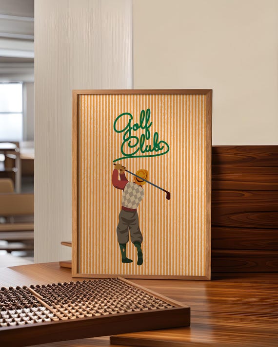 Vintage Golf Wall Art Poster Club Print Retro Orange Striped Trendy Room Decor Golfer
