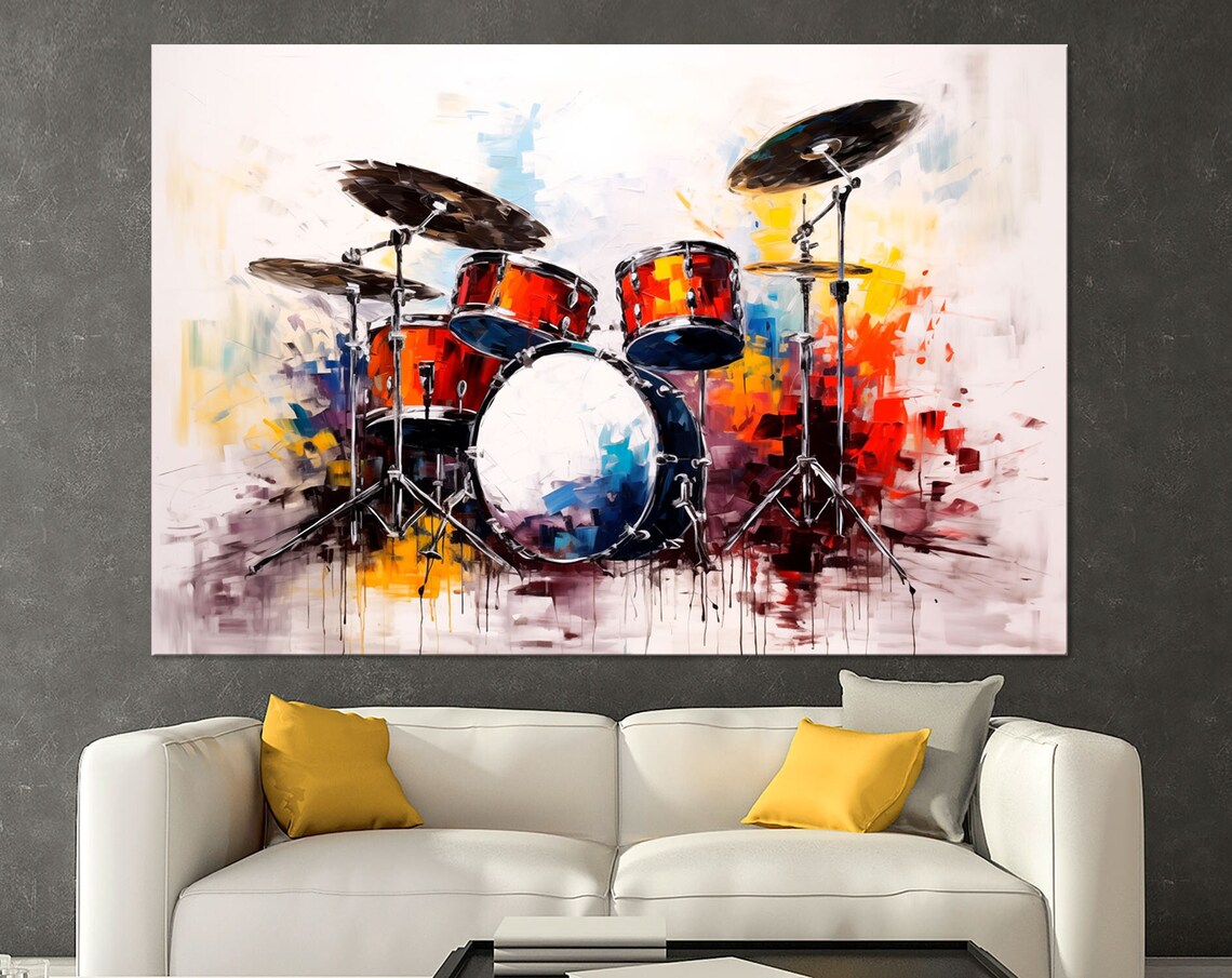 Drum Set Art Print, Music Room Wall Decor, Drummer Gift