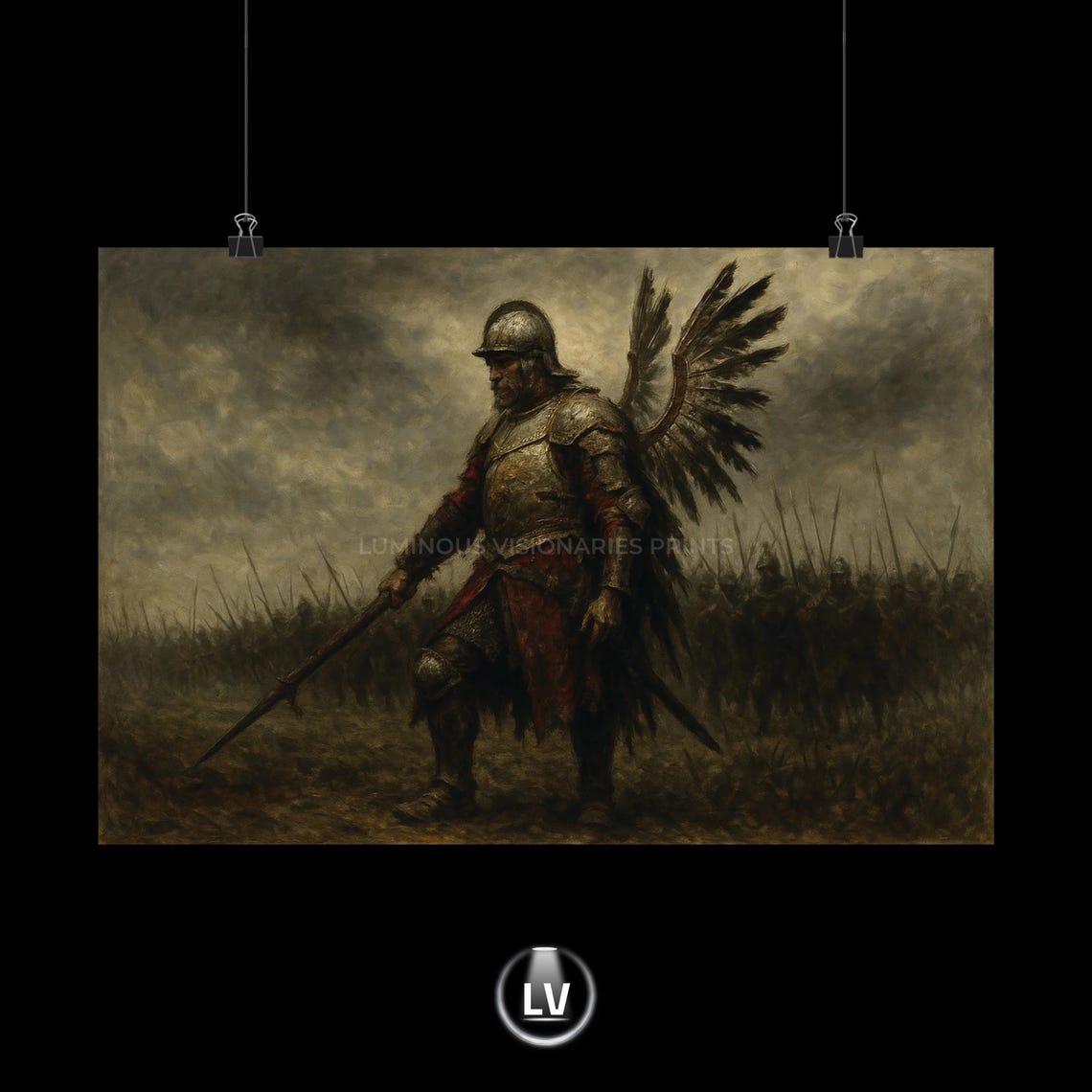 Winged Hussar Standing Before His Army Dramatic Battle Art Poster