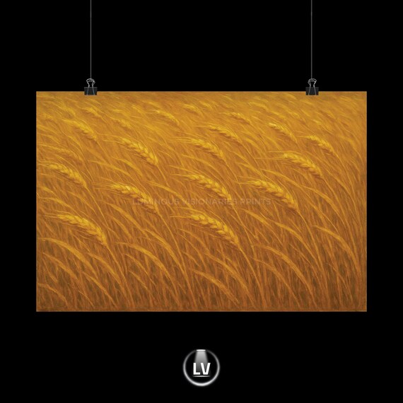 Golden Wheat Field Blowing In The Wind Warm Harvest Oil Poster