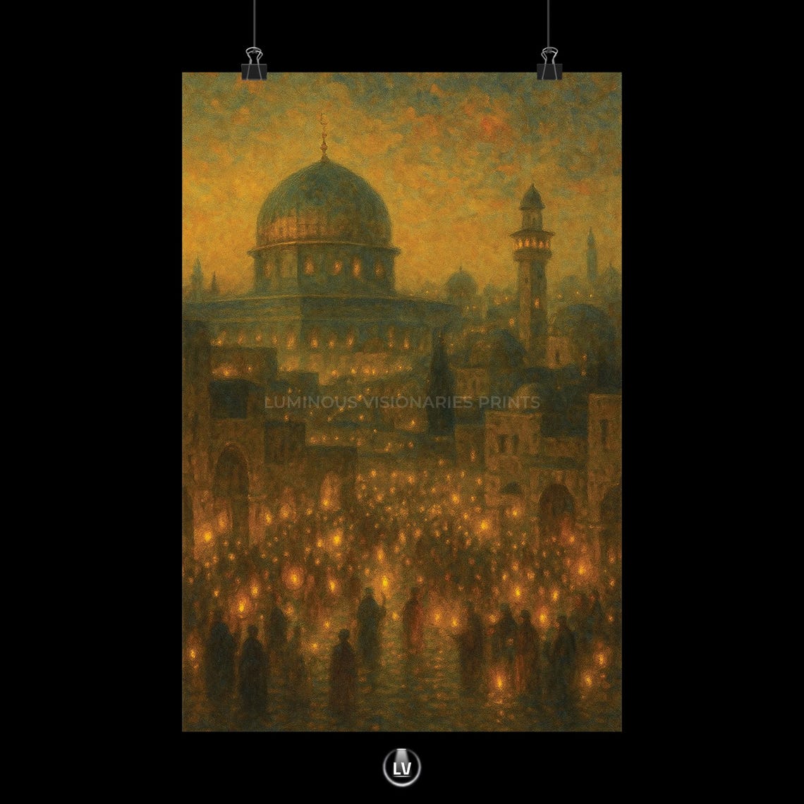 Jerusalem Golden Dome Night Lantern Crowd Old City Glow Poster