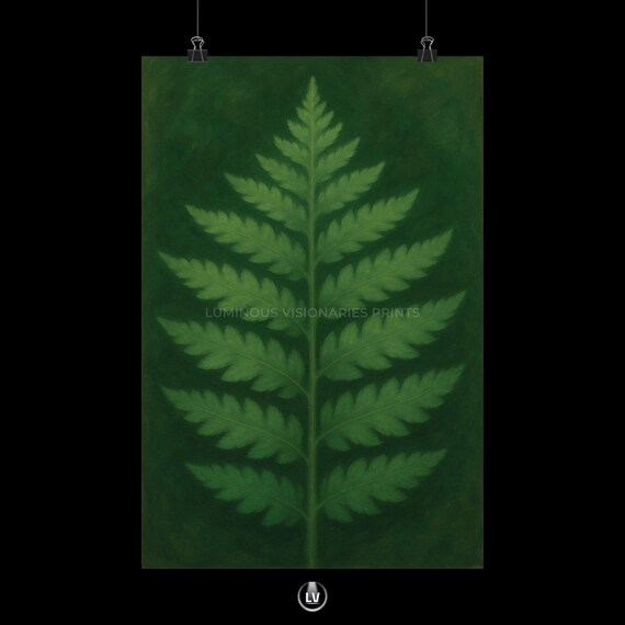 Green Fern Frond Botanical Study Dark Botanical Oil Painting Print