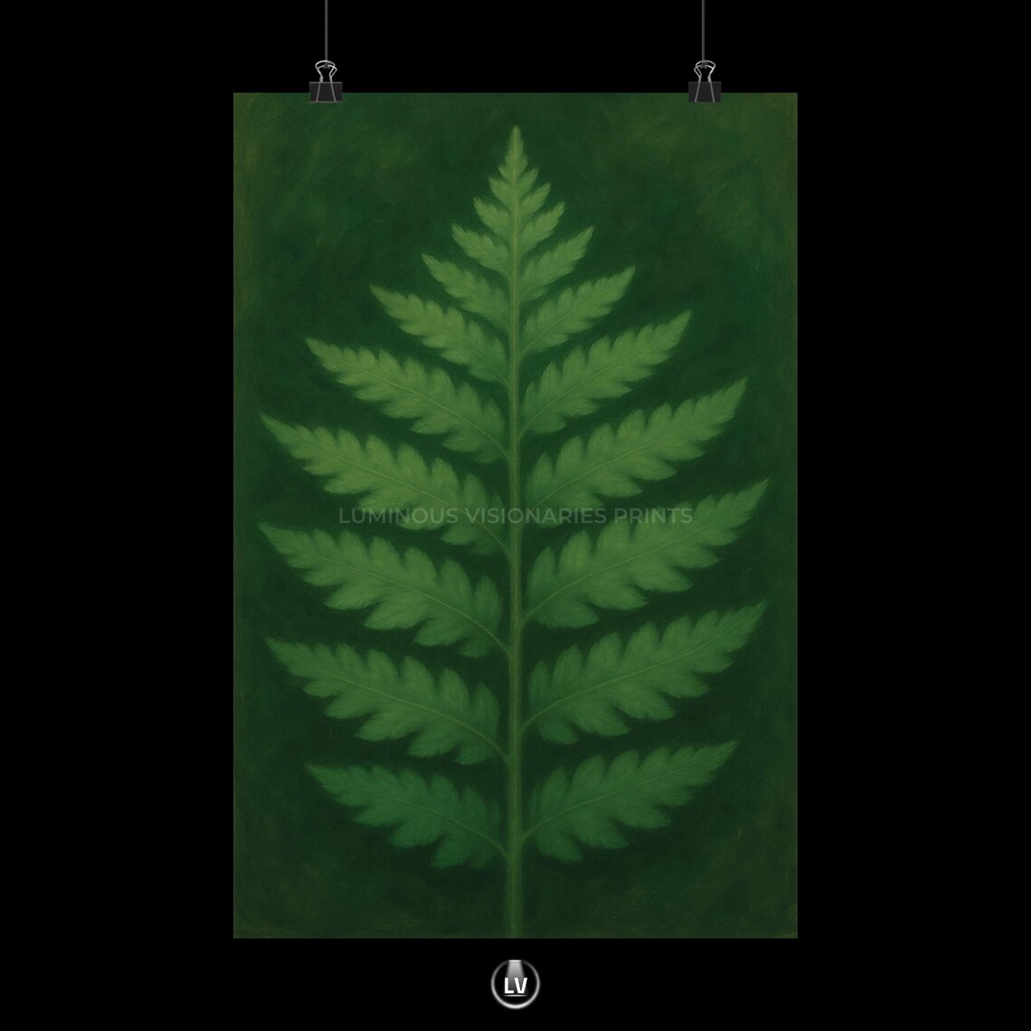 Green Fern Frond Botanical Study Dark Botanical Oil Painting Print