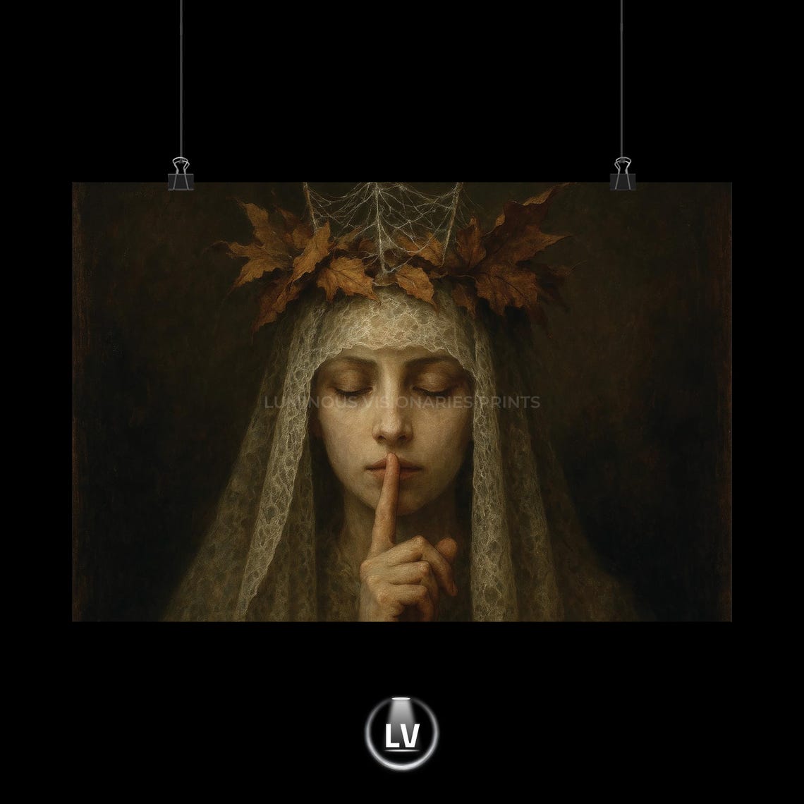 Silenced Woman Lace Veil Leaf Crown Gothic Portrait Poster Art