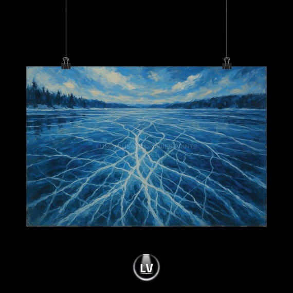 Poster Print Frozen Lake Landscape Wall Art Matte Horizontal Picture Home Decor Winter Scene Photography Apls 90